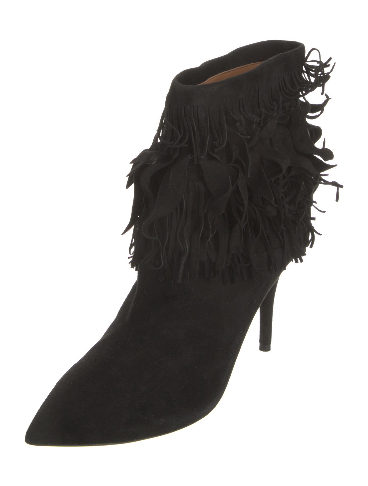 Aquazzura Suede Fringe Trim Accent Lace-Up Boots