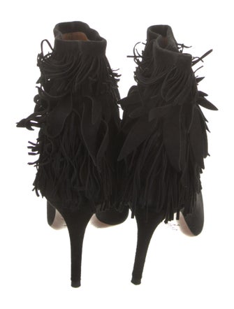 Aquazzura Suede Fringe Trim Accent Lace-Up Boots