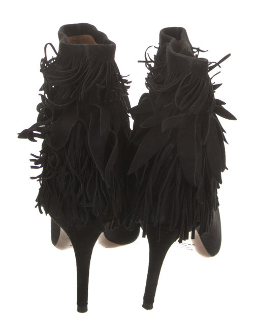 Aquazzura Suede Fringe Trim Accent Lace-Up Boots