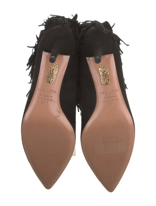 Aquazzura Suede Fringe Trim Accent Lace-Up Boots