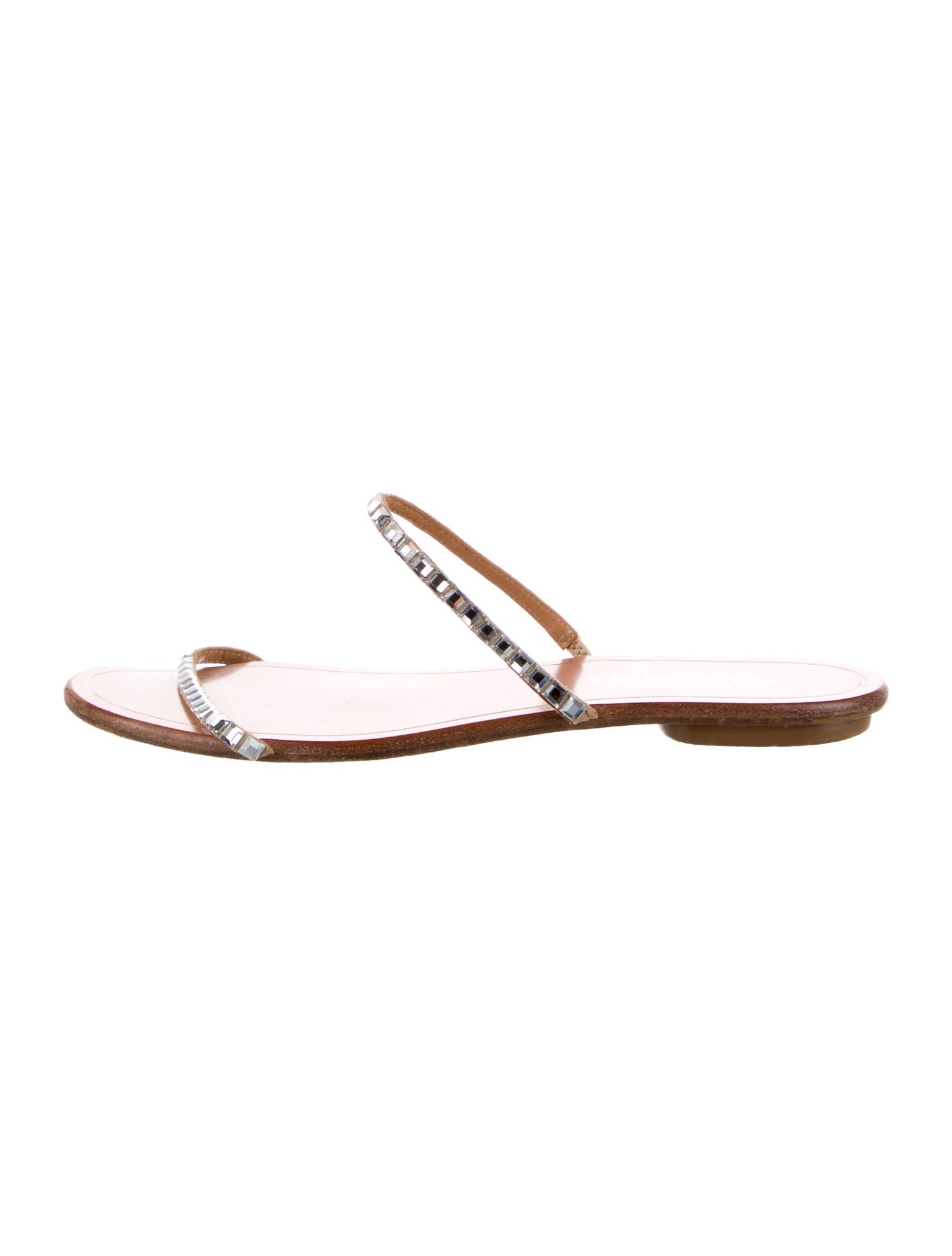 Aquazzura Leather Crystal Embellishments Slides