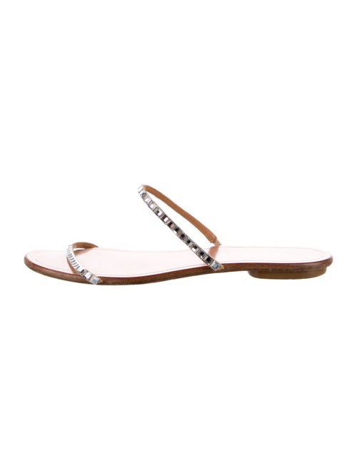 Aquazzura Leather Crystal Embellishments Slides