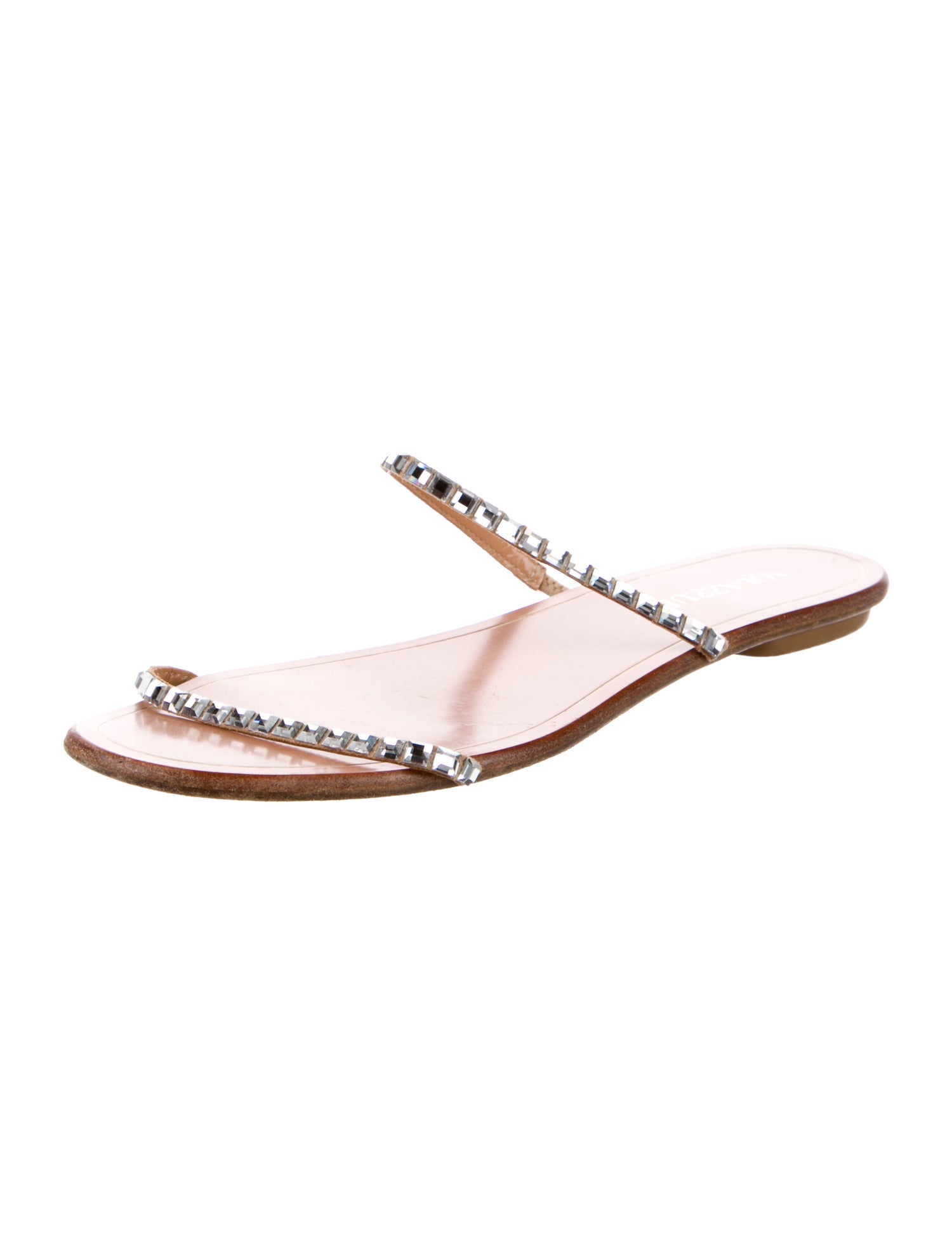 Aquazzura Leather Crystal Embellishments Slides
