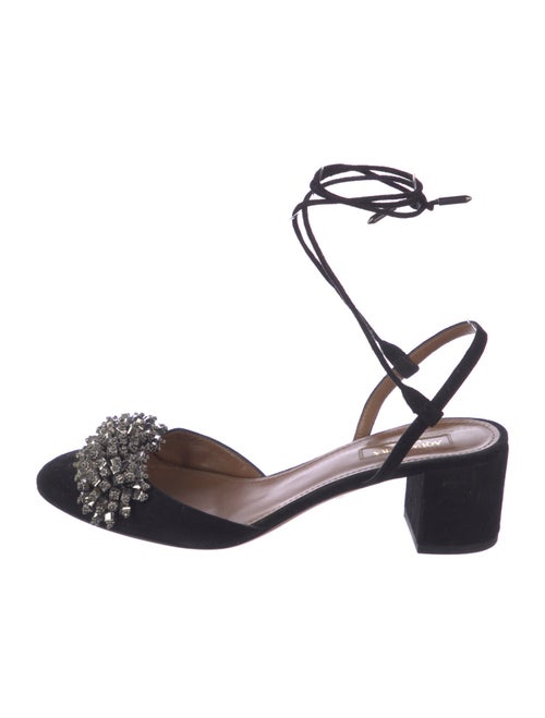 Aquazzura Suede Crystal Embellishments Slingback Pumps
