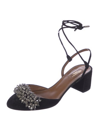 Aquazzura Suede Crystal Embellishments Slingback Pumps