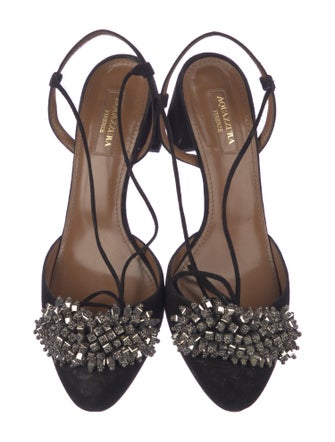 Aquazzura Suede Crystal Embellishments Slingback Pumps
