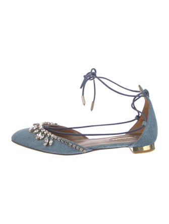 Aquazzura Denim Crystal Embellishments Flats