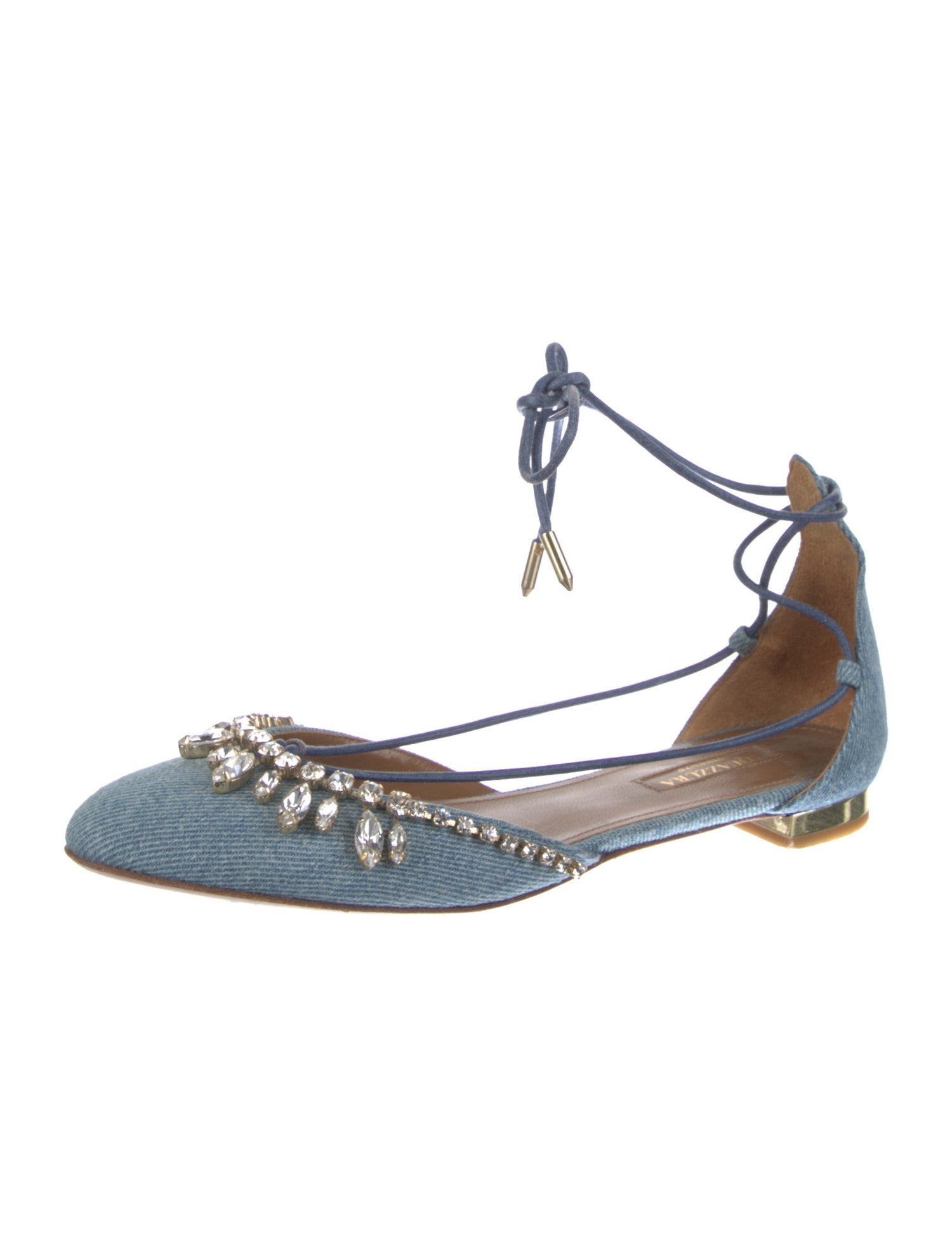 Aquazzura Denim Crystal Embellishments Flats
