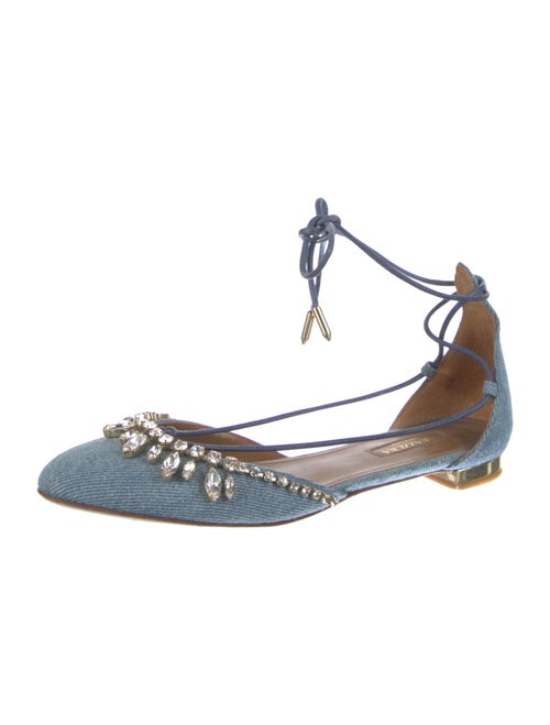 Aquazzura Denim Crystal Embellishments Flats