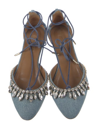 Aquazzura Denim Crystal Embellishments Flats