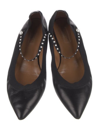 Aquazzura Leather Beaded Accents Ballet Flats