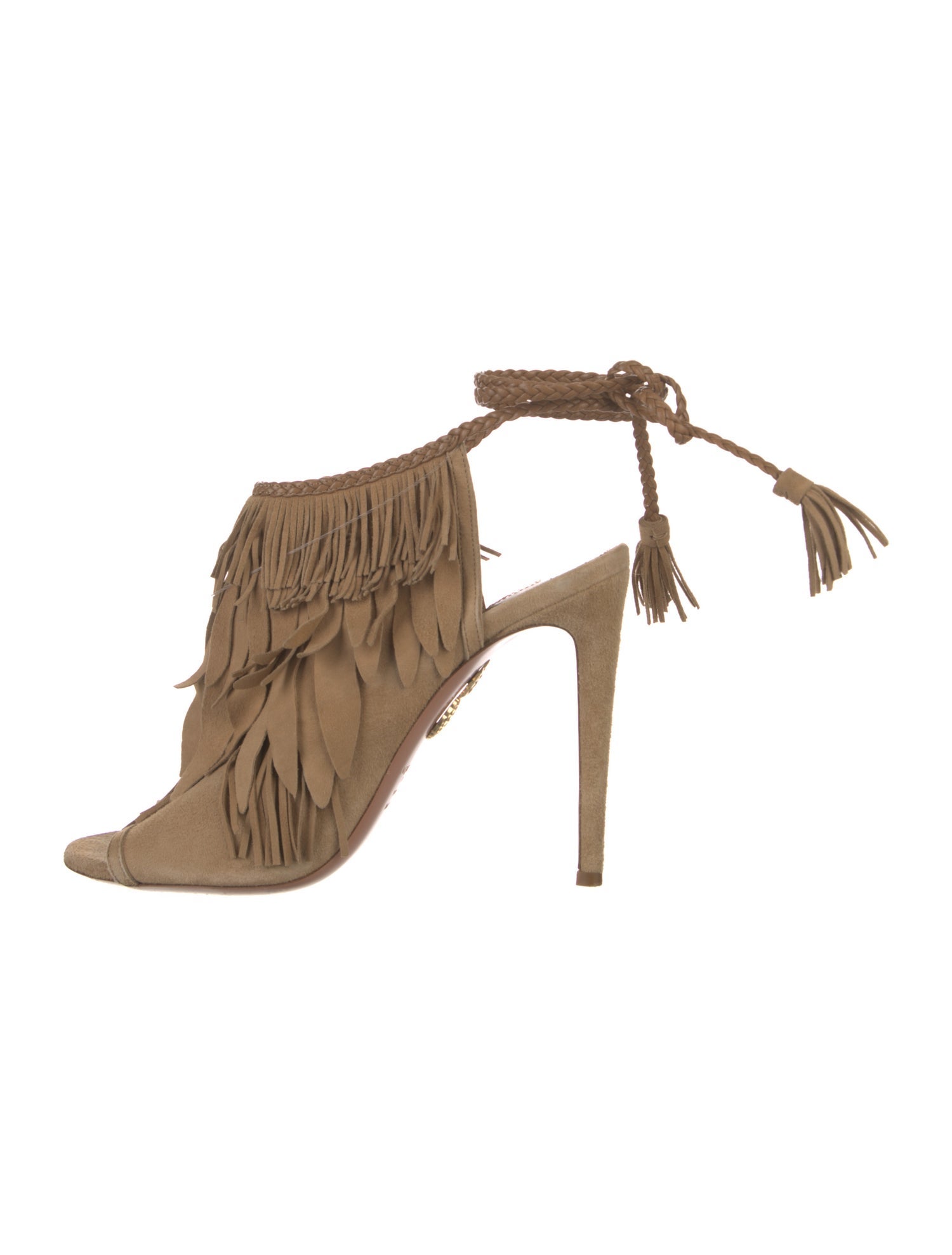 Aquazzura Suede Fringe Trim Accent Slingback Sandals