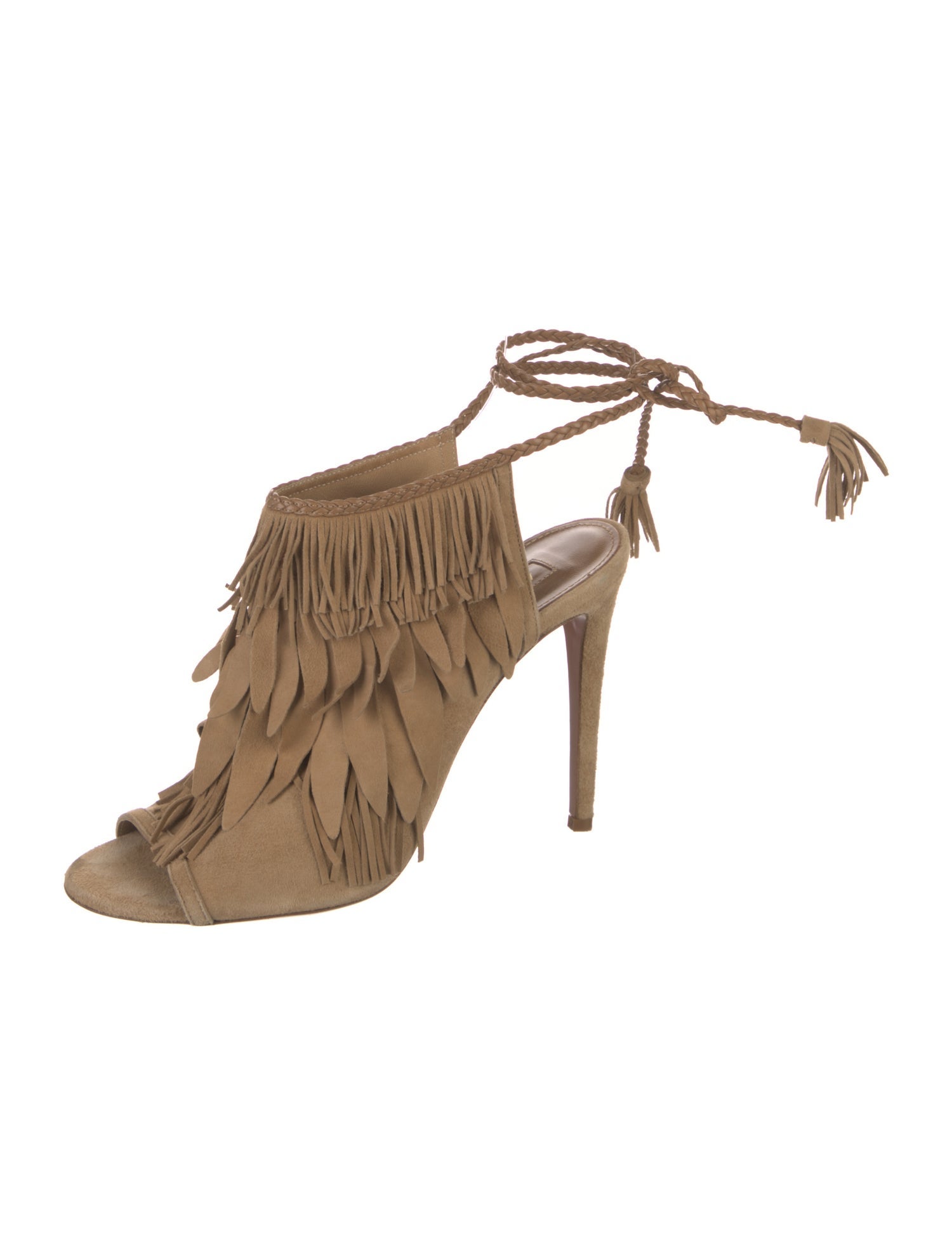 Aquazzura Suede Fringe Trim Accent Slingback Sandals