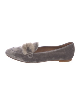 Aquazzura Velvet Fur Trim Loafers