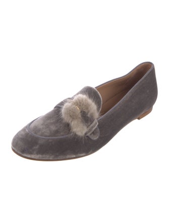 Aquazzura Velvet Fur Trim Loafers