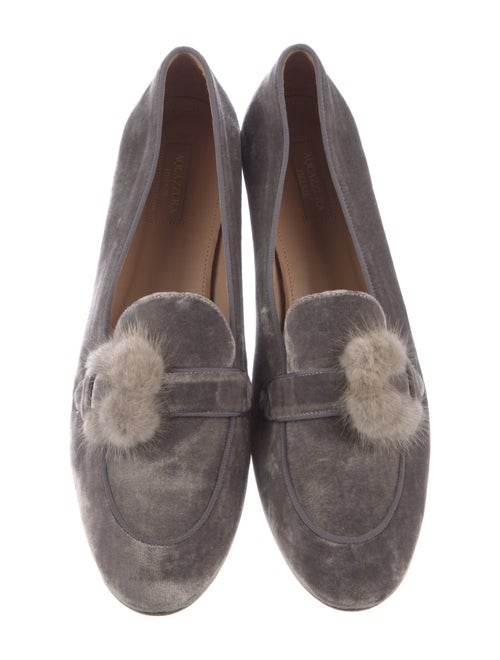 Aquazzura Velvet Fur Trim Loafers