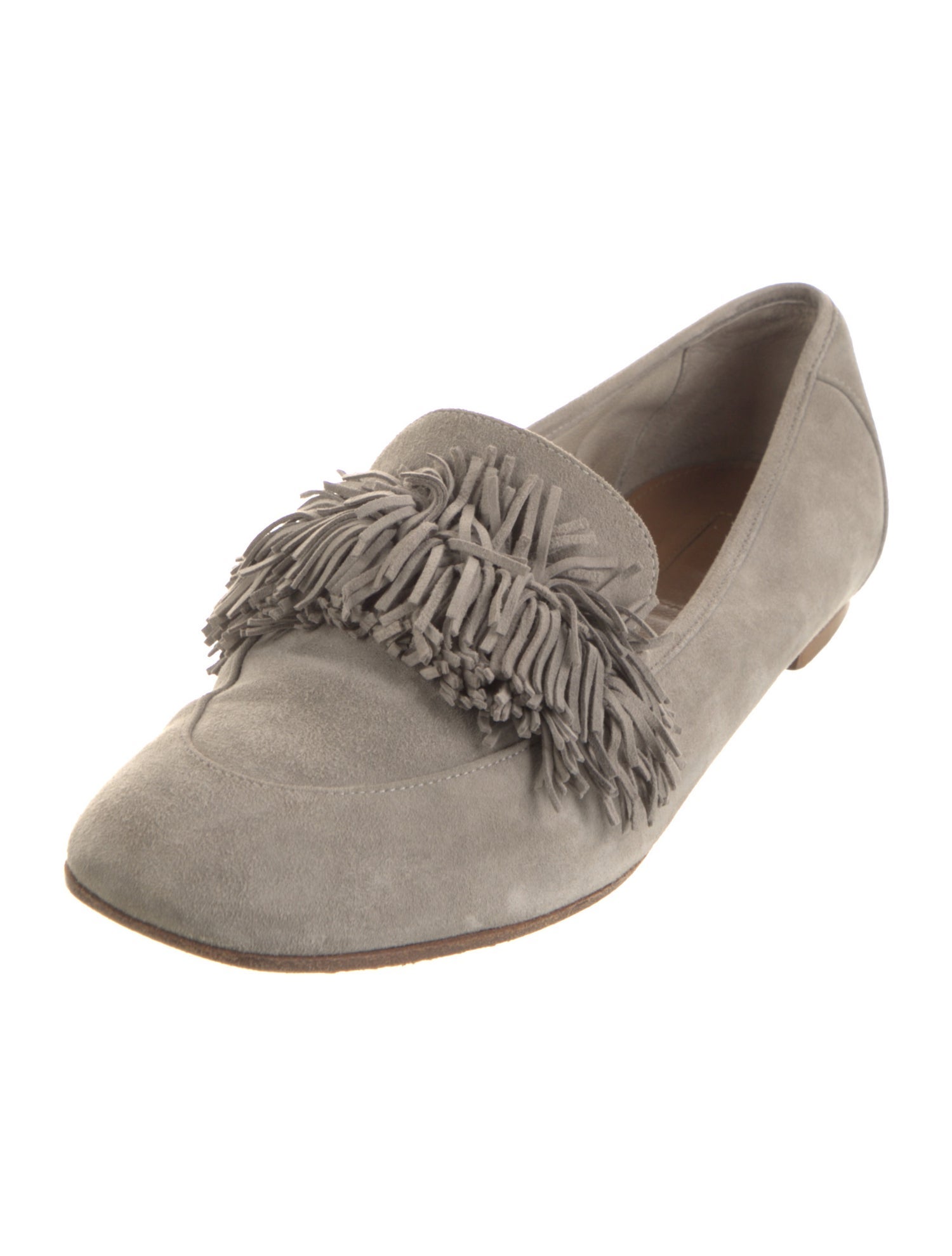 Aquazzura Suede Fringe Trim Accent Loafers