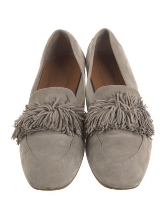 Aquazzura Suede Fringe Trim Accent Loafers