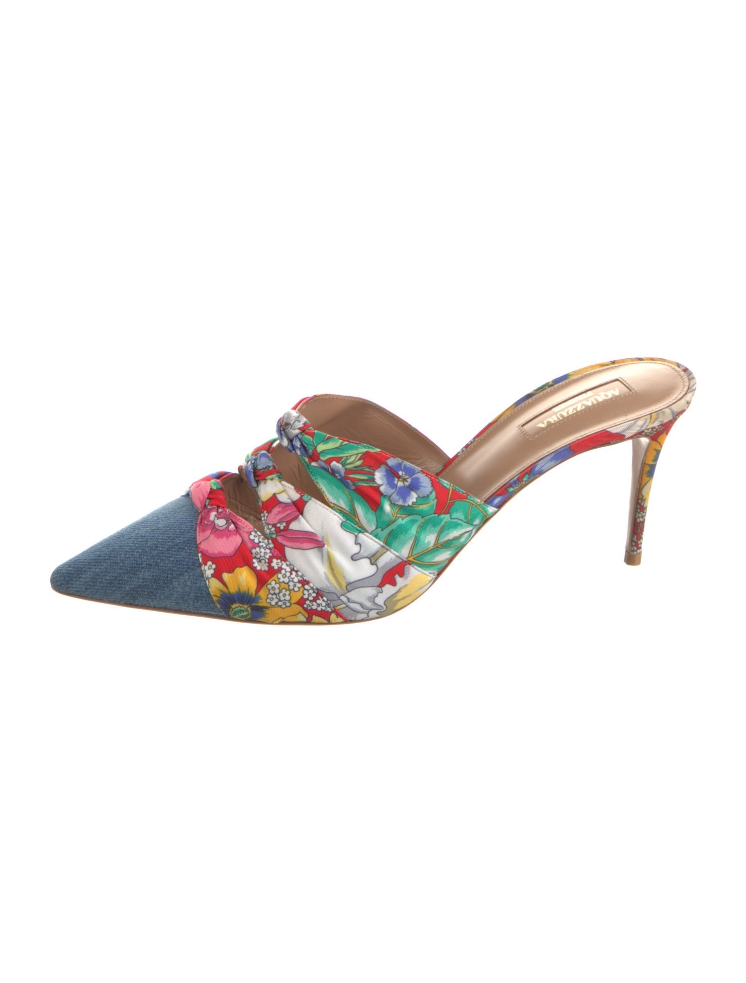 Aquazzura Denim Floral Print Mules
