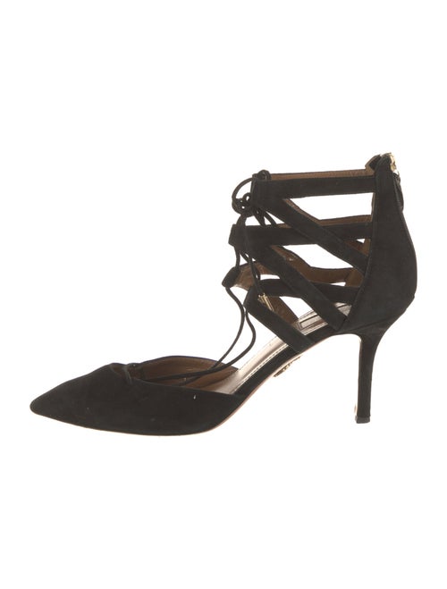 Aquazzura Suede Cutout Accent T-Strap Pumps