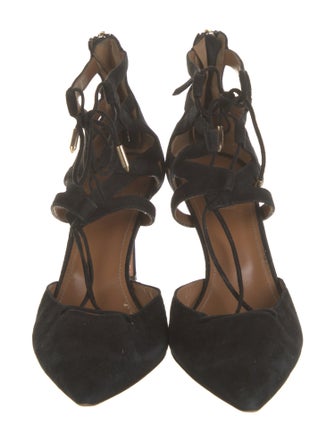 Aquazzura Suede Cutout Accent T-Strap Pumps