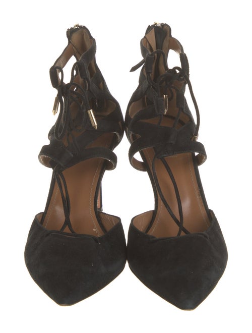 Aquazzura Suede Cutout Accent T-Strap Pumps