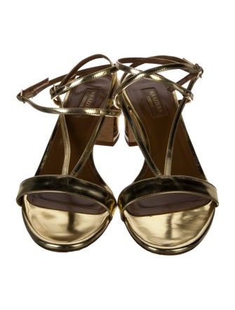 Aquazzura Patent Leather Crystal Embellishments T-Strap Sandals