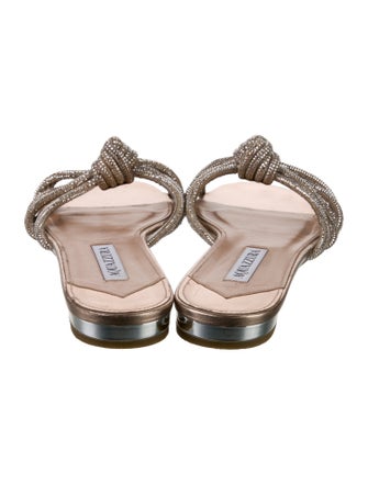 Aquazzura Leather Crystal Embellishments Slides