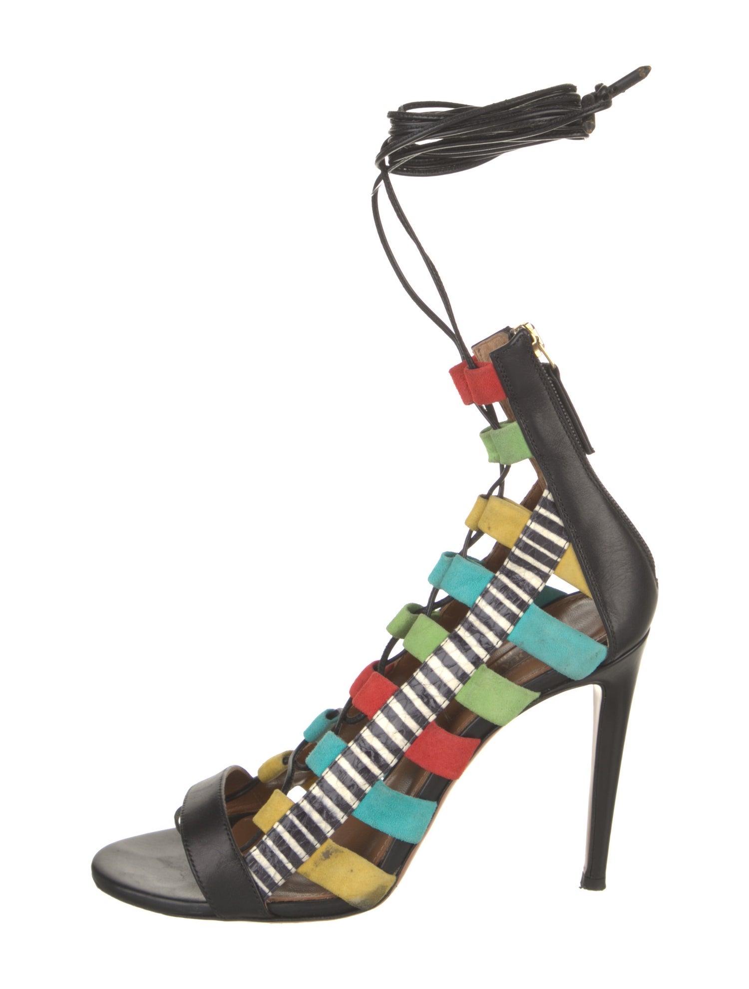 Aquazzura Leather Colorblock Pattern Gladiator Sandals