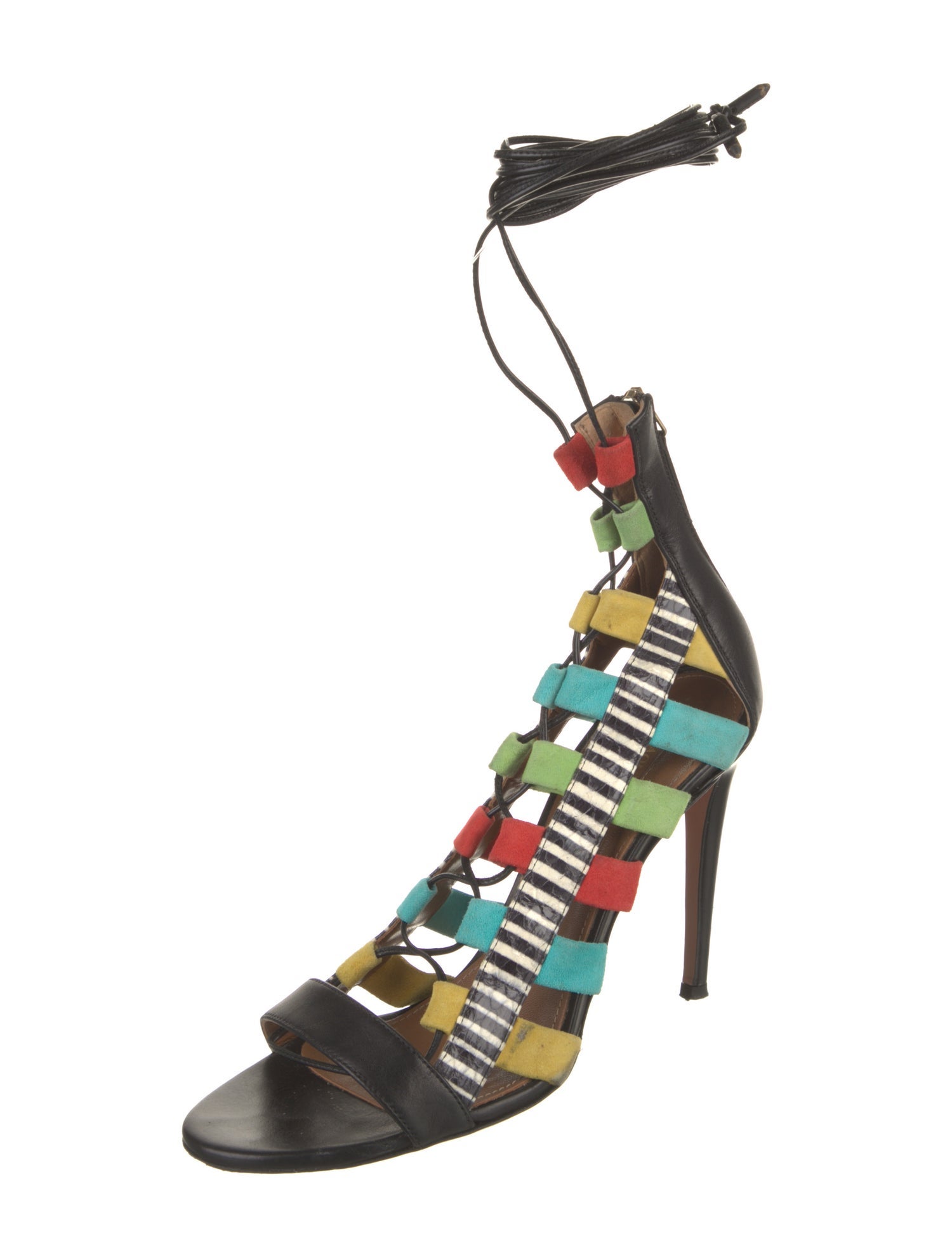 Aquazzura Leather Colorblock Pattern Gladiator Sandals