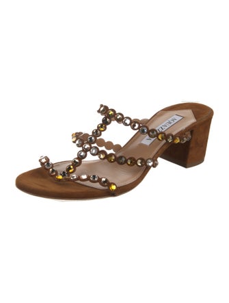 Aquazzura Suede Crystal Embellishments Slides