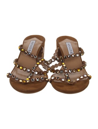 Aquazzura Suede Crystal Embellishments Slides