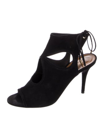 Aquazzura Suede Leather Trim Embellishment Slingback Pumps