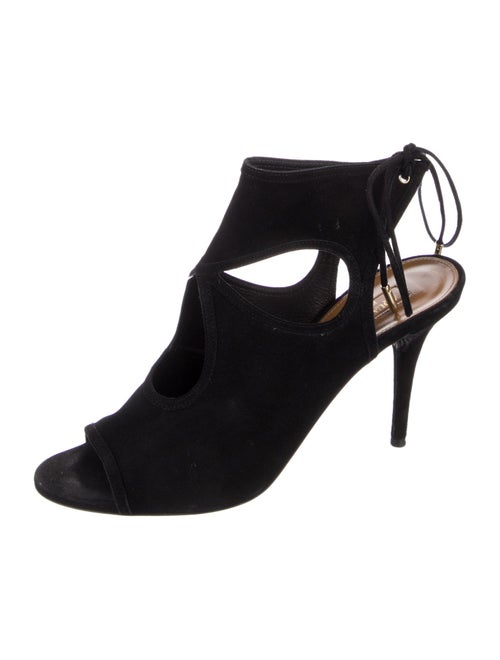 Aquazzura Suede Leather Trim Embellishment Slingback Pumps