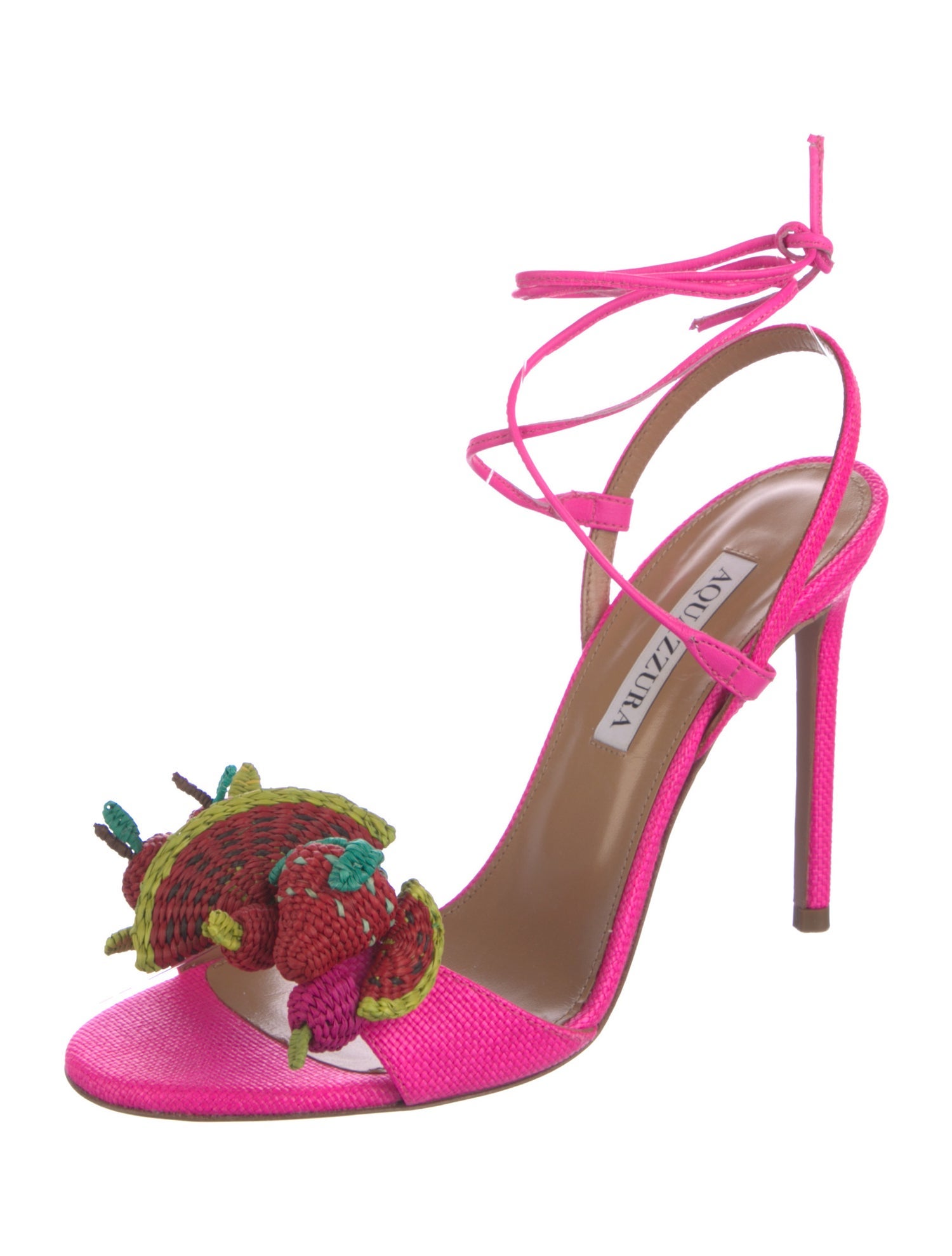Aquazzura Raffia Tassel Accents Sandals