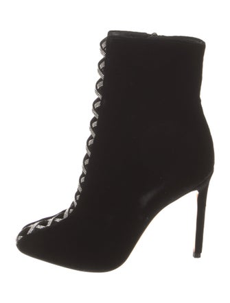Aquazzura Velvet Crystal Embellishments Lace-Up Boots