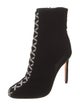Aquazzura Velvet Crystal Embellishments Lace-Up Boots