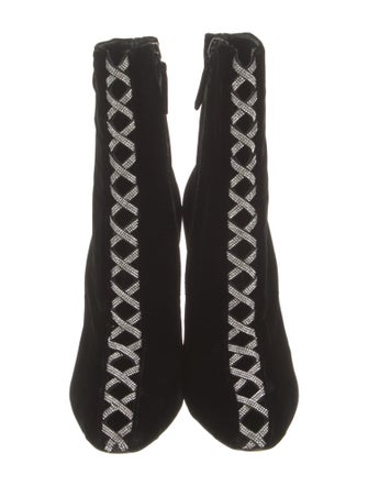 Aquazzura Velvet Crystal Embellishments Lace-Up Boots