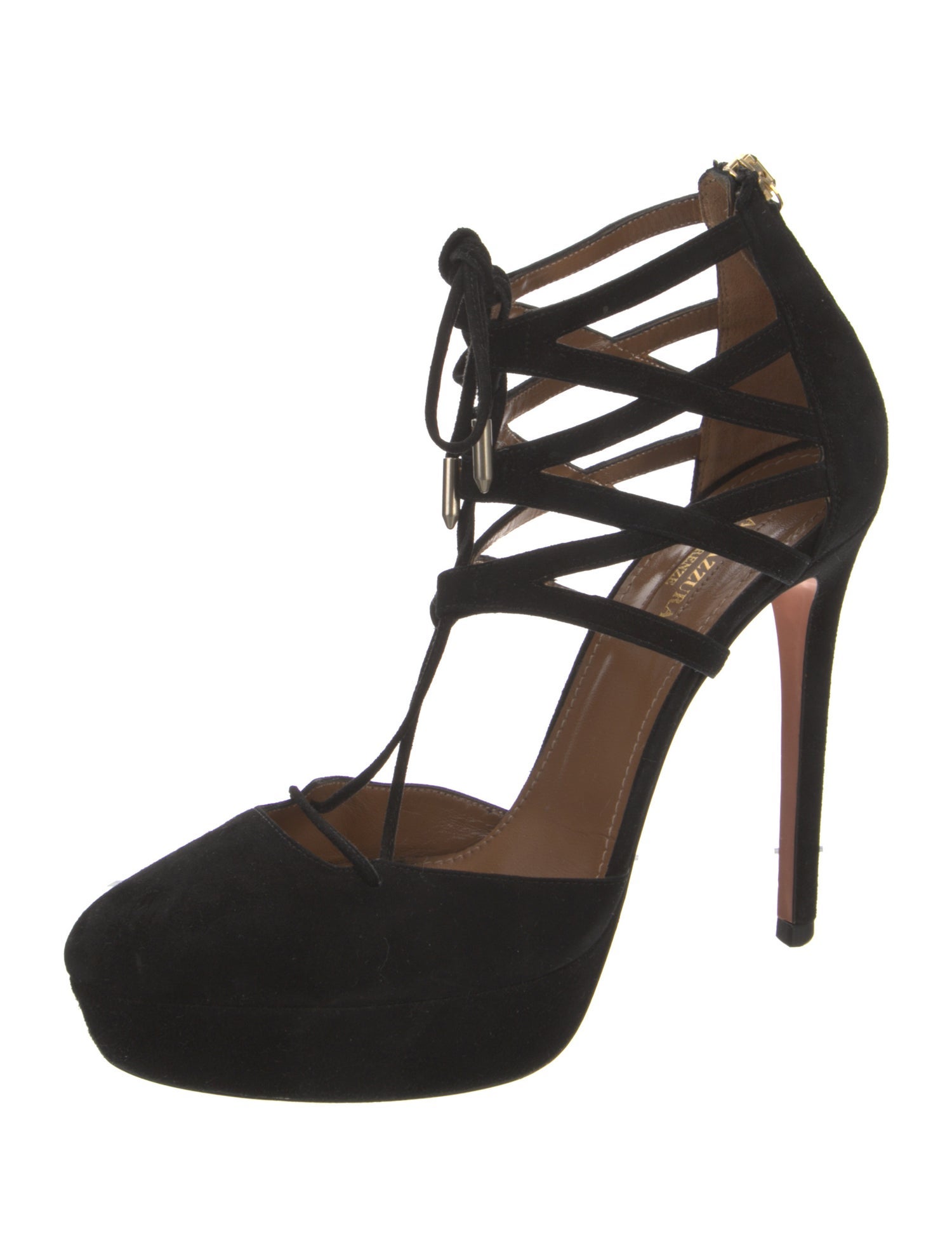 Aquazzura Suede Cutout Accent T-Strap Pumps