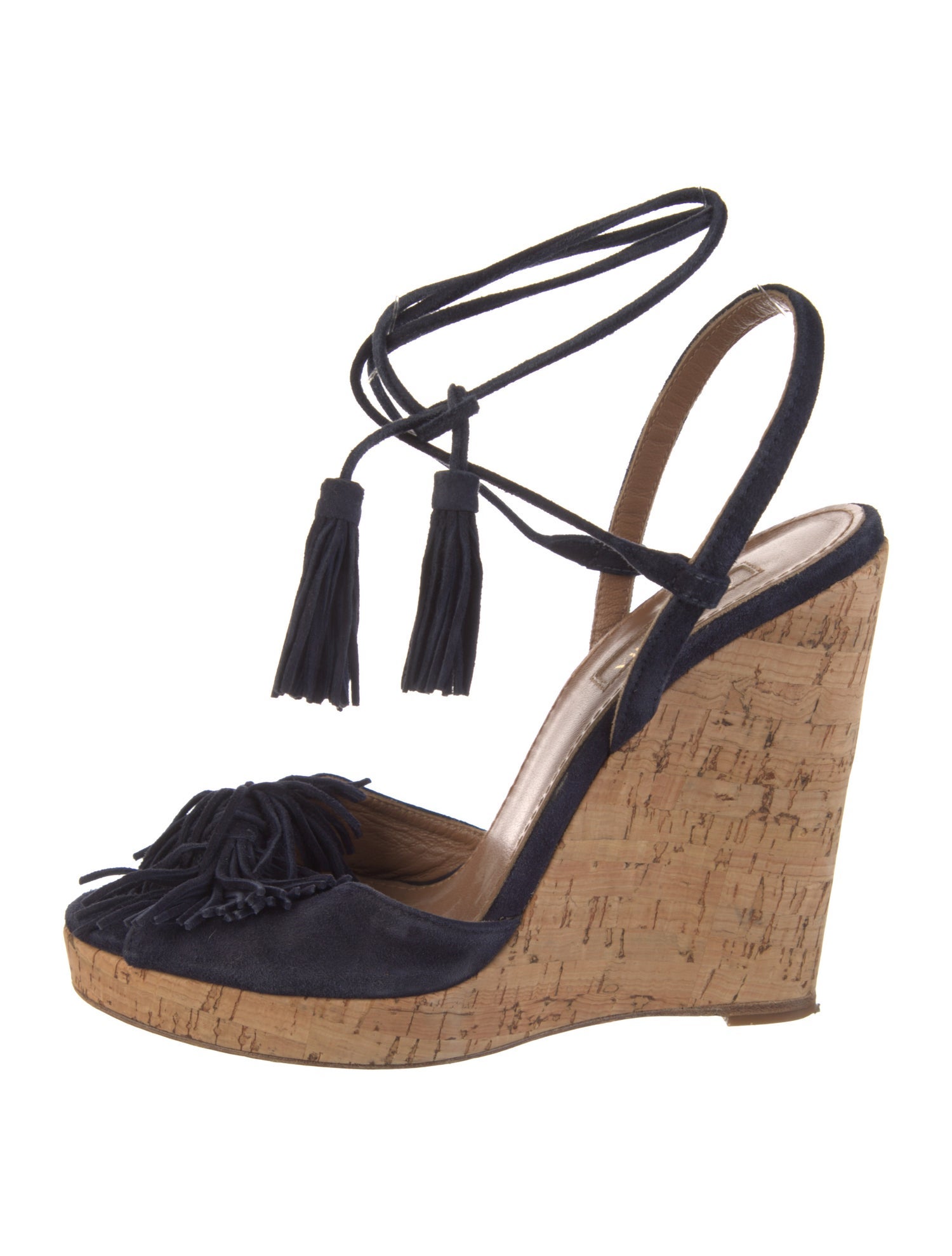 Aquazzura Suede Tassel Accents Slingback Sandals