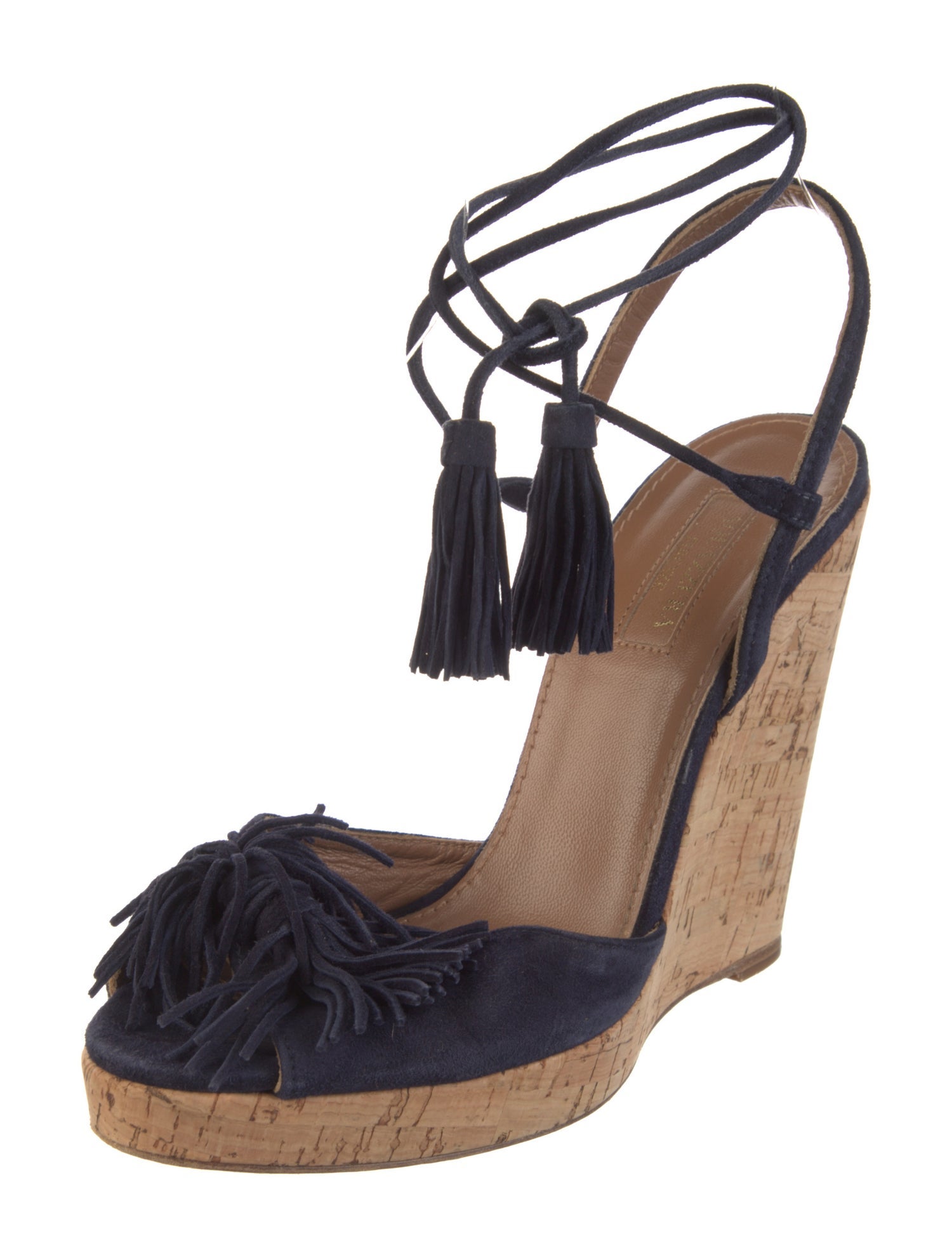 Aquazzura Suede Tassel Accents Slingback Sandals