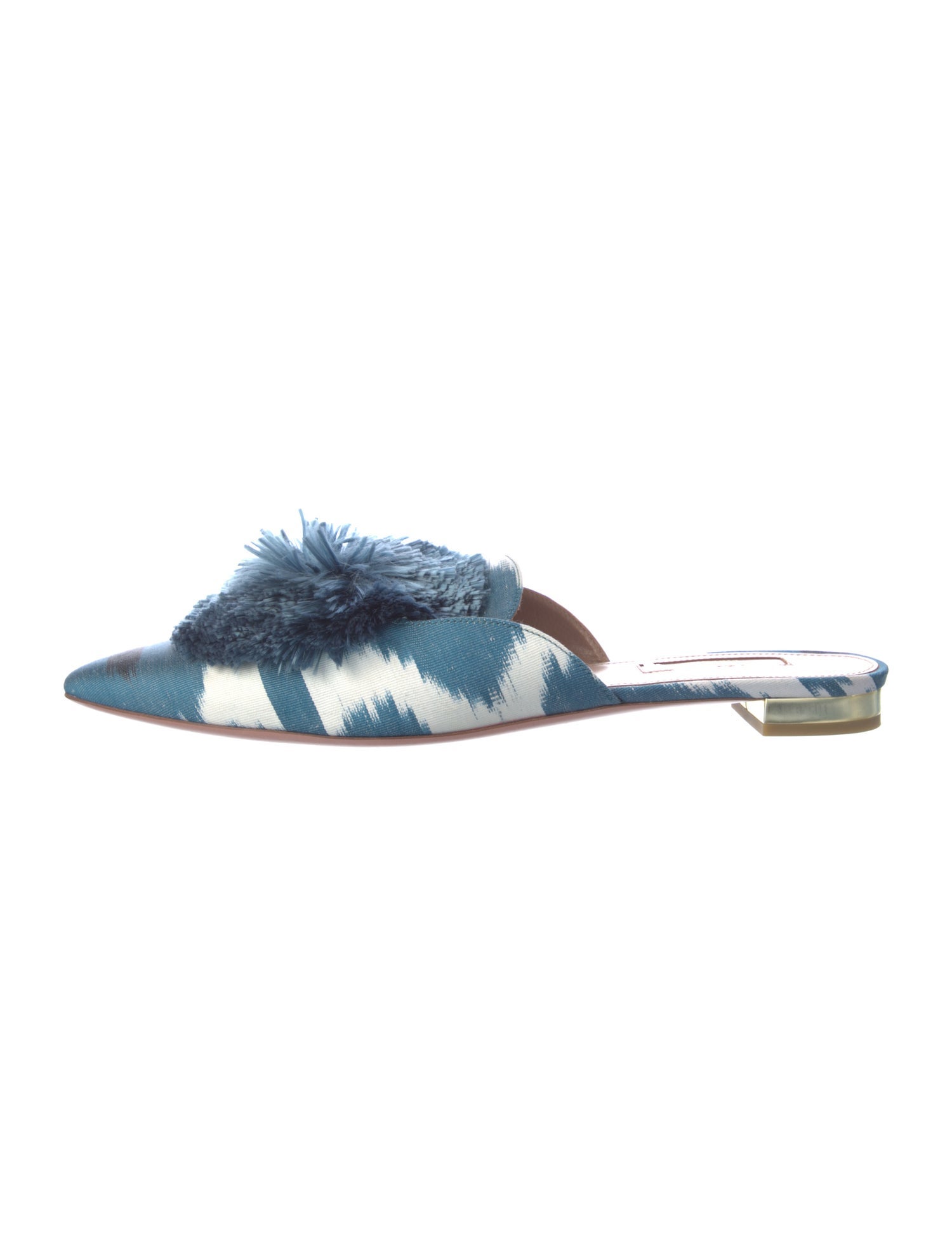 Aquazzura Tie-Dye Print Pom-Pom Embellishments Mules