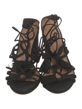 Aquazzura Suede Tassel Accents Gladiator Sandals