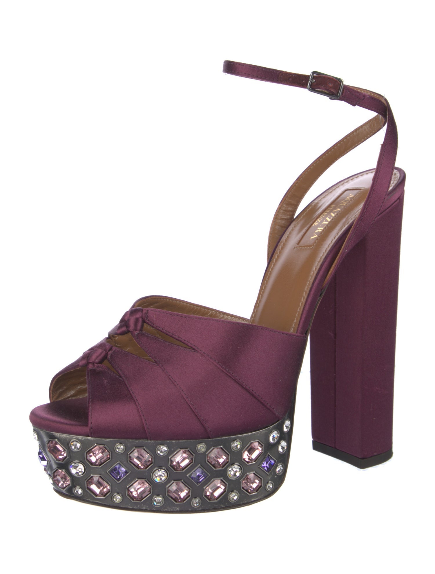 Aquazzura Satin Crystal Embellishments Sandals