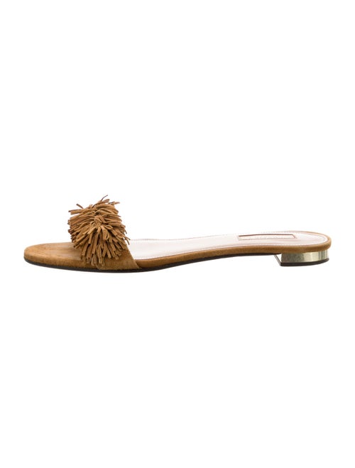 Aquazzura Suede Fringe Trim Accent Slides