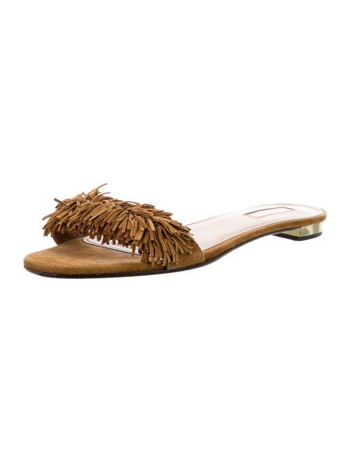 Aquazzura Suede Fringe Trim Accent Slides