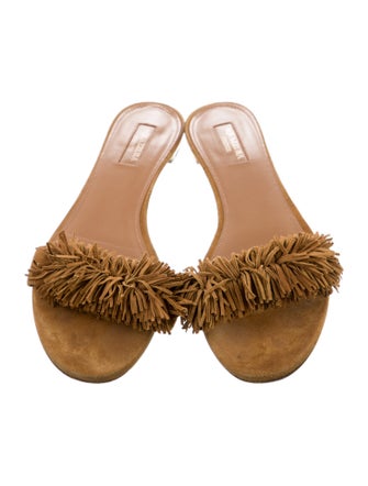 Aquazzura Suede Fringe Trim Accent Slides