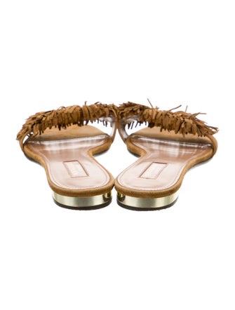 Aquazzura Suede Fringe Trim Accent Slides