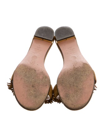 Aquazzura Suede Fringe Trim Accent Slides