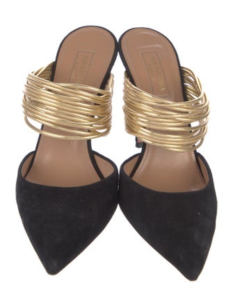 Aquazzura Suede Colorblock Pattern Mules